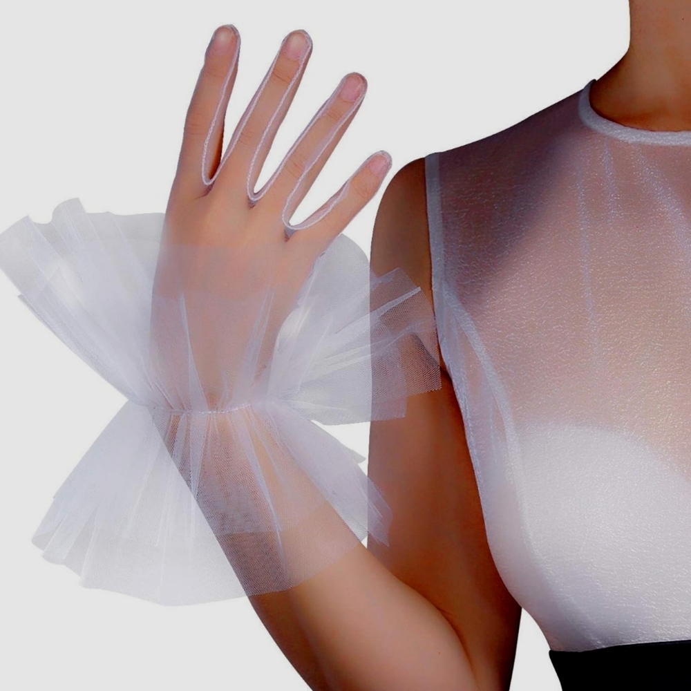 Fabulous Avant Garde Elegant High Fashion Designer Sheer Tulle Ruffled Gloves
